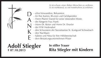 Traueranzeige von Adolf Stiegler von Pegnitz-Zeitung